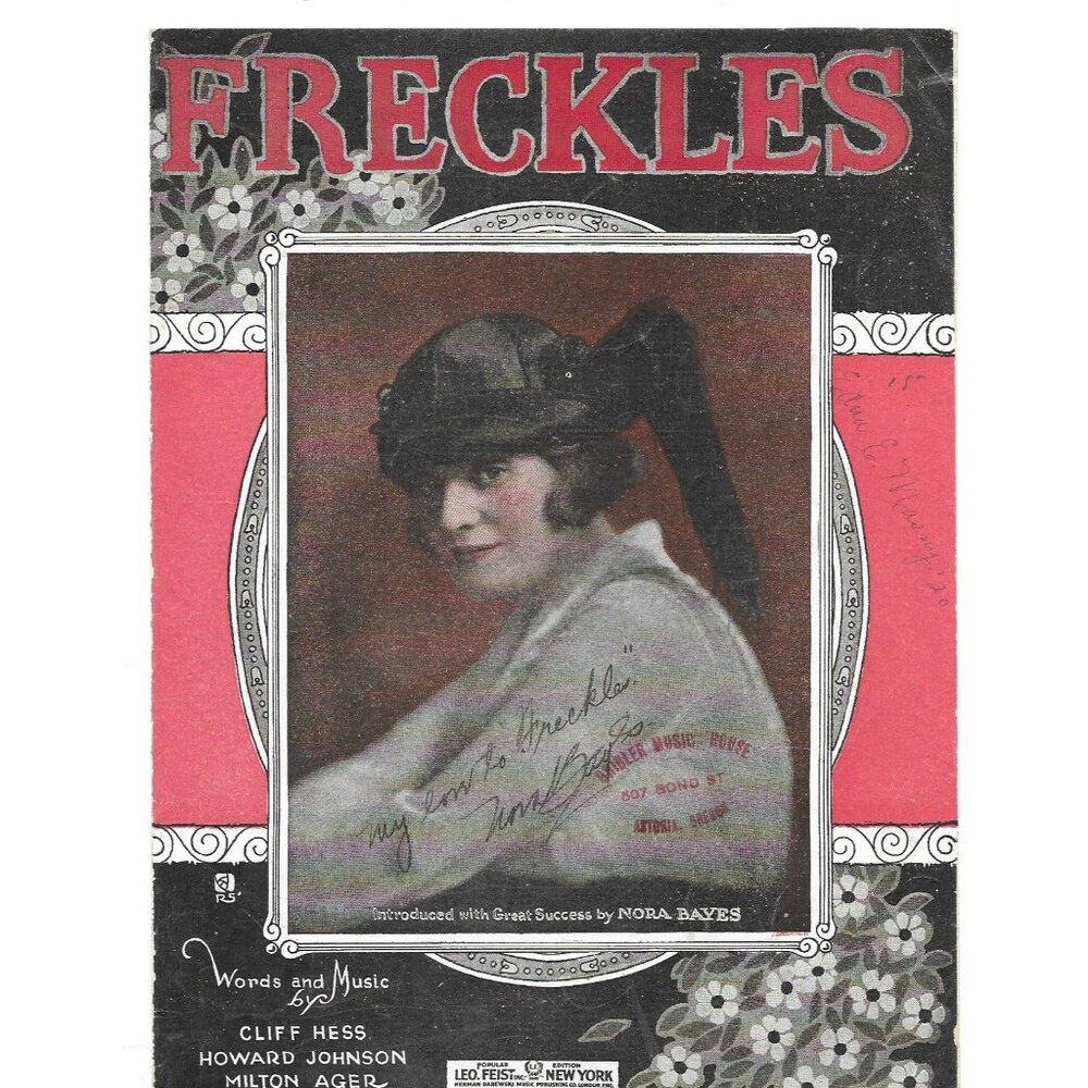 Freckles Sheet Music 1919 Leo Feist Nora Bayes Photo Astoria OR Stamp